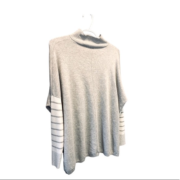 Jones New York Grey and White Striped Mock Neck Knit Poncho Sweater - S - Picture 2 of 4
